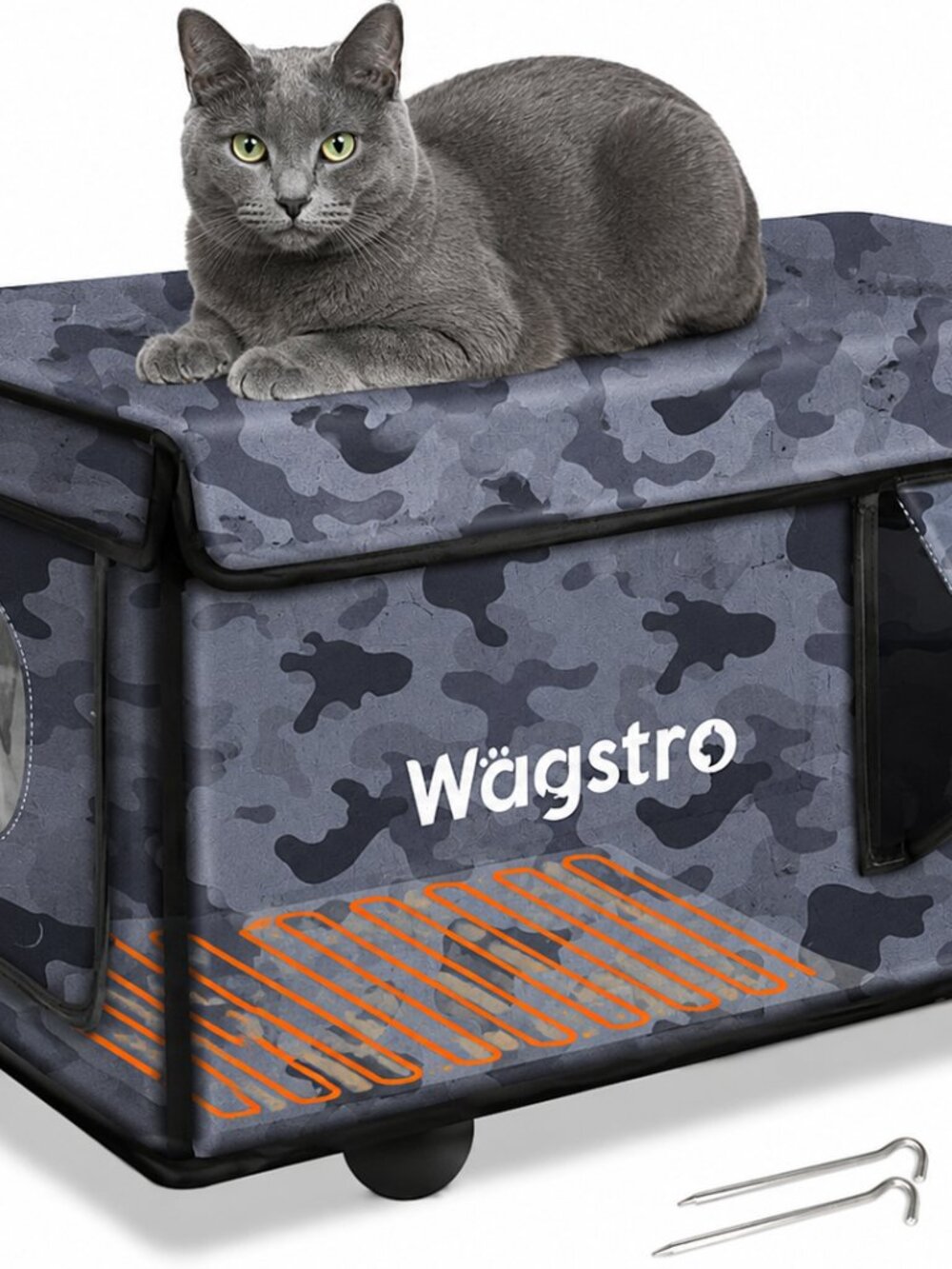 Wagstro Heated Cat Bed Outdoor Waterproof Insulated Shelter Black Camo